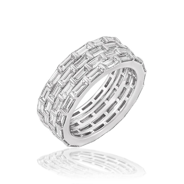 Four-Row Eternity Ring in 18K White Gold with Baguette-Cut Diamonds, 4.68cts 1